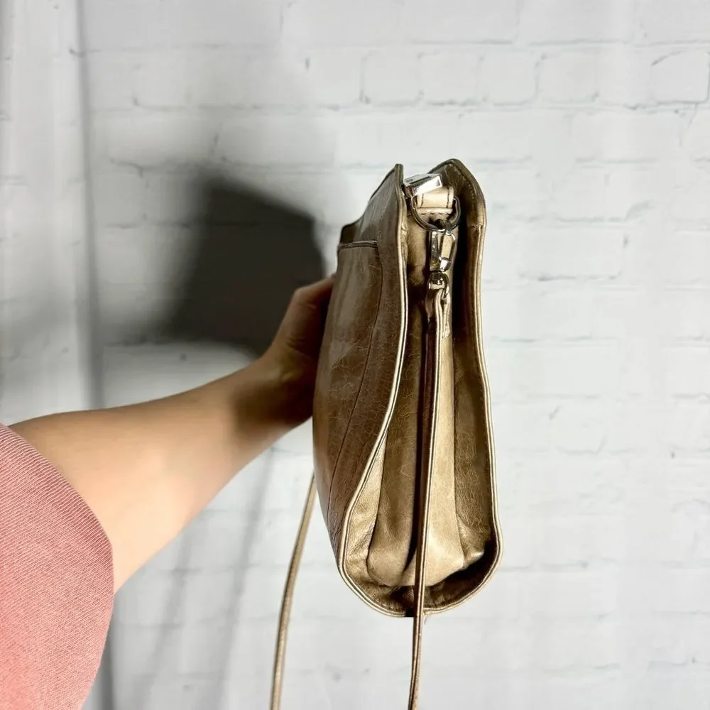 HOBO International Taupe Shiny Crackle Leather Clutch Shoulder Bag Every Day Bag